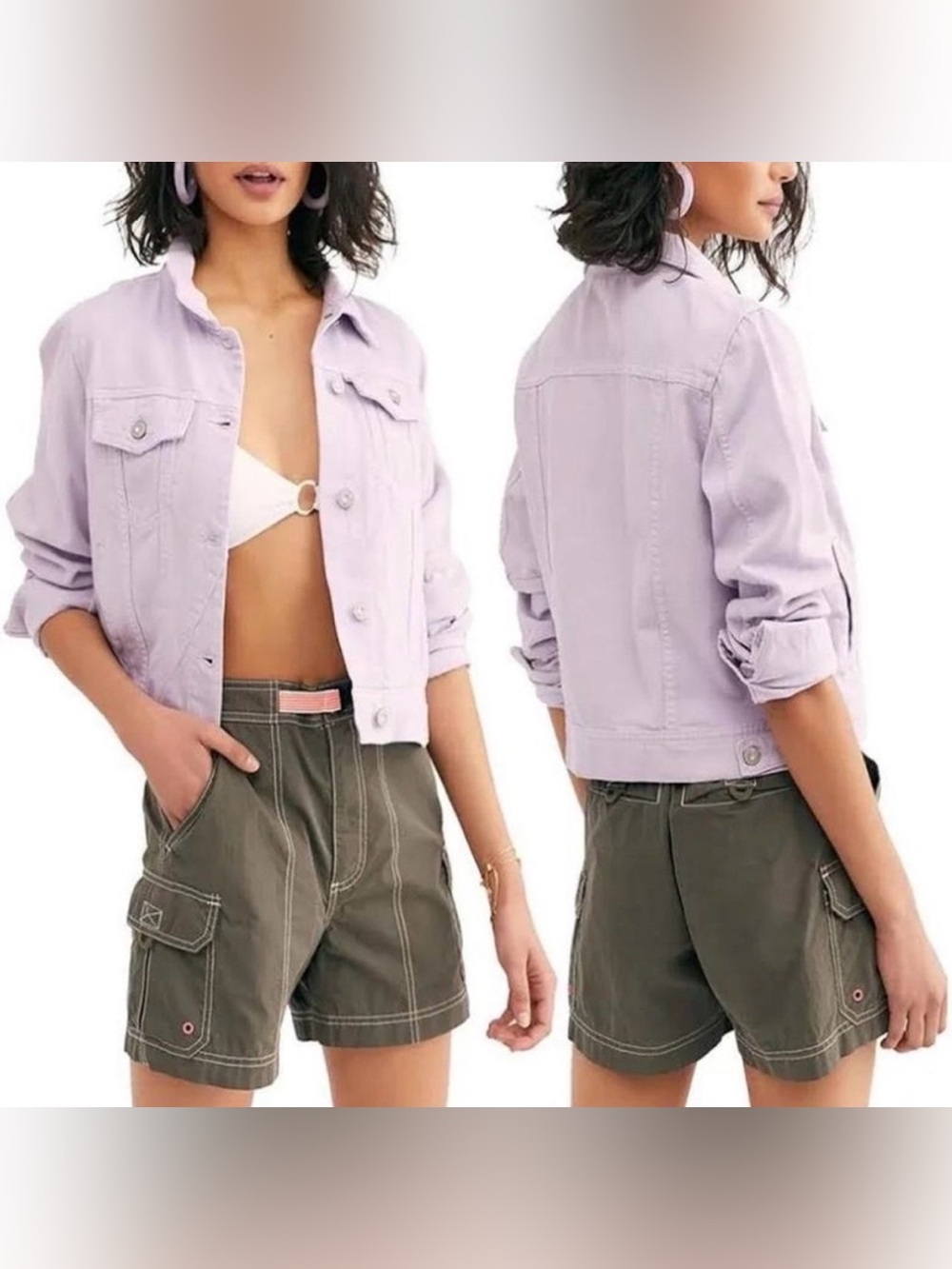 Free People We The Free Rumors Denim Jacket Lavender Lilac Purple Size Small GUC